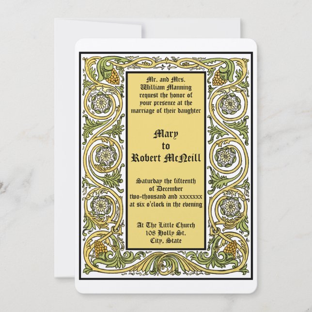 Invitación Boda floral estilo arte y artesanía Roycroft (Anverso)