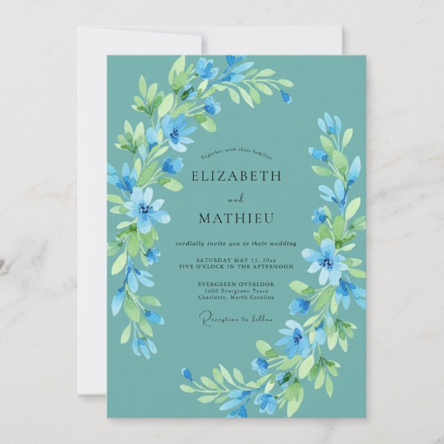 Invitación Boda floral etérea acuática (Anverso)