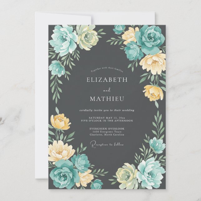 Invitación Boda Floral Etérea Amarillo Verde (Anverso)
