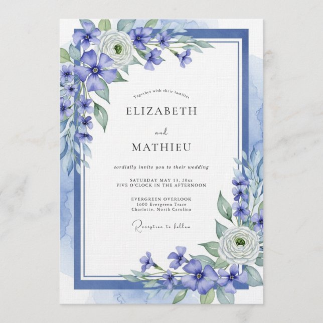 Invitación Boda floral etérea azul (Anverso)