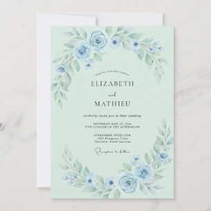 Invitación Boda floral etérea azul menta