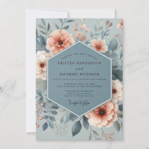 Invitación Boda floral etérea azul pizarra