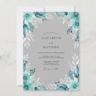 Invitación Boda floral etérea azul verdoso