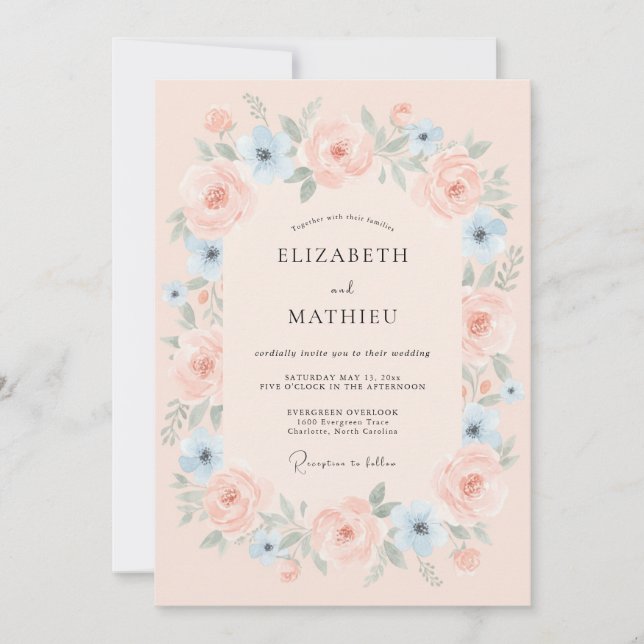 Invitación Boda floral etérea con rubor (Anverso)