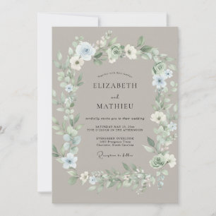 Invitación Boda floral etérea de azul pálido