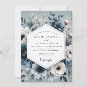 Invitación Boda Floral Etérea de Azul Pizarra