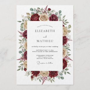 Invitación Boda floral etérea de Borgoña