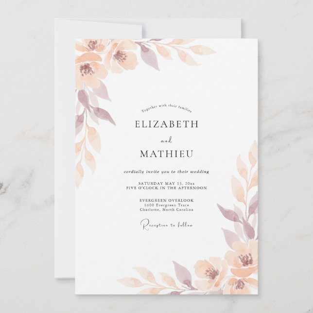 Invitación Boda floral etérea de champán (Anverso)