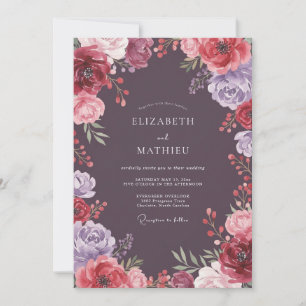 Invitación Boda floral etérea de ciruela profunda