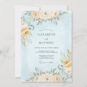 Invitación Boda floral etérea de color azul claro