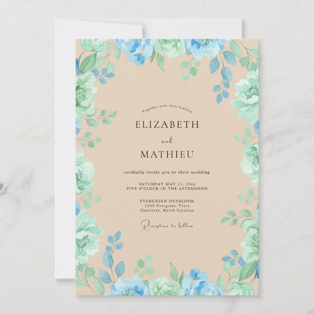 Invitación Boda floral etérea de espuma de mar (Anverso)