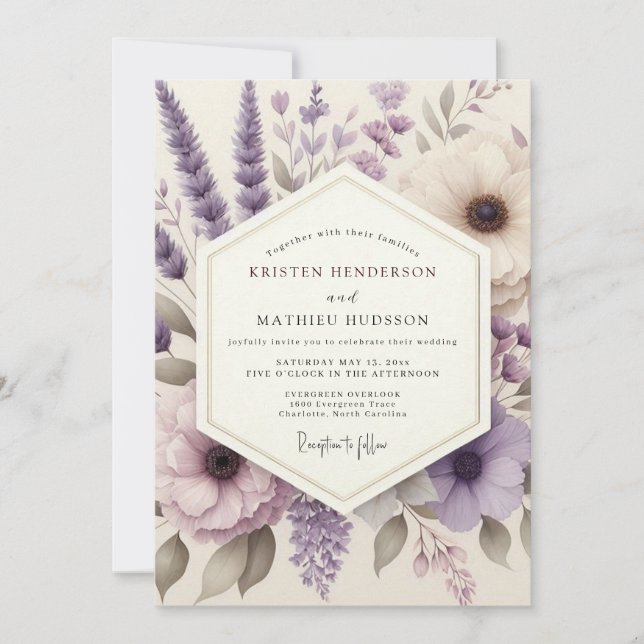 Invitación Boda floral etérea de lavanda (Anverso)