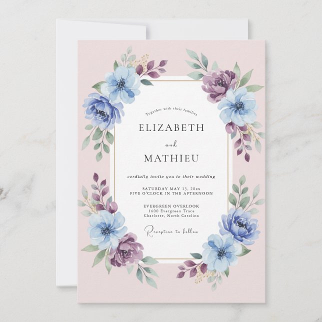 Invitación Boda floral etérea de lavanda sonrosada (Anverso)