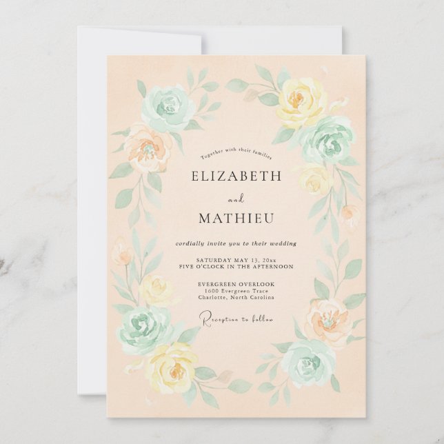 Invitación Boda Floral Etérea de Melocotón (Anverso)
