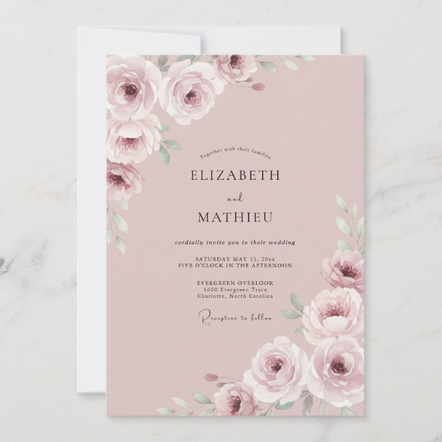 Invitación Boda floral etérea de rosa (Anverso)