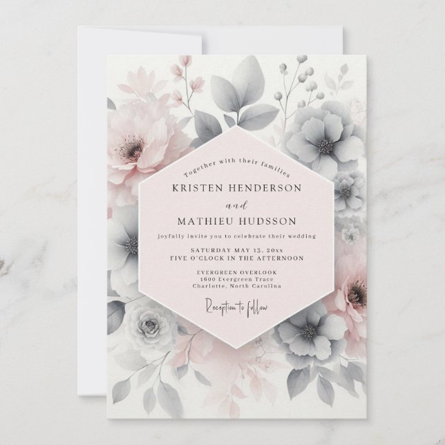 Invitación Boda floral etérea de rosa sonrosada (Anverso)