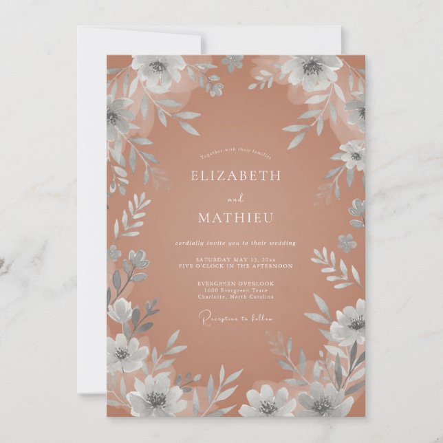 Invitación Boda floral etérea de terracota (Anverso)