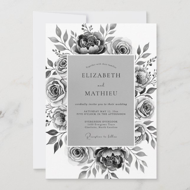 Invitación Boda Floral Etérea Gris (Anverso)