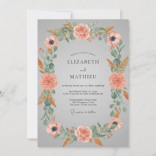 Invitación Boda floral etérea gris melocotón