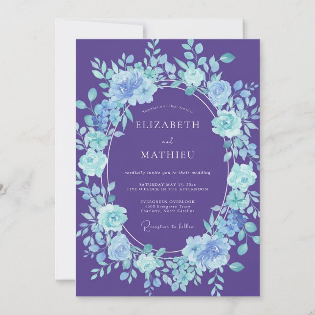 Invitación Boda floral etérea púrpura (Anverso)
