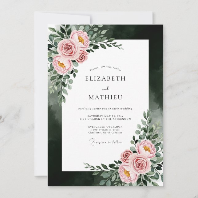 Invitación Boda floral etérea rosa (Anverso)