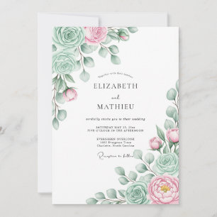 Invitación Boda Floral Etérea Rosa Menta