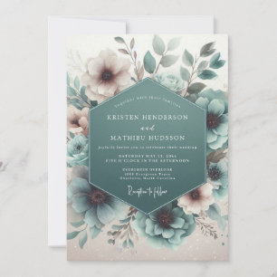 Invitación Boda floral etérea turquesa