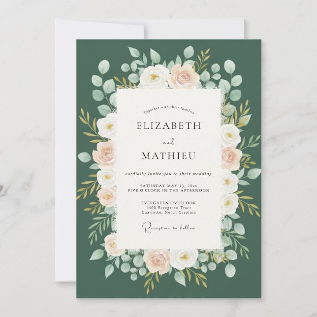 Invitación Boda Floral Etérea Verde Bosque (Anverso)