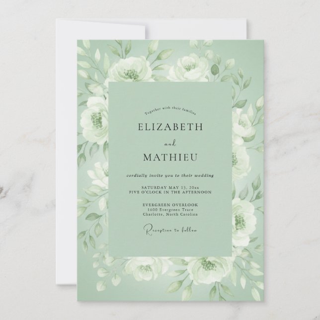 Invitación Boda Floral Etérea Verde Salvia (Anverso)