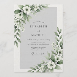 Invitación Boda Floral Etérea Verde Salvia