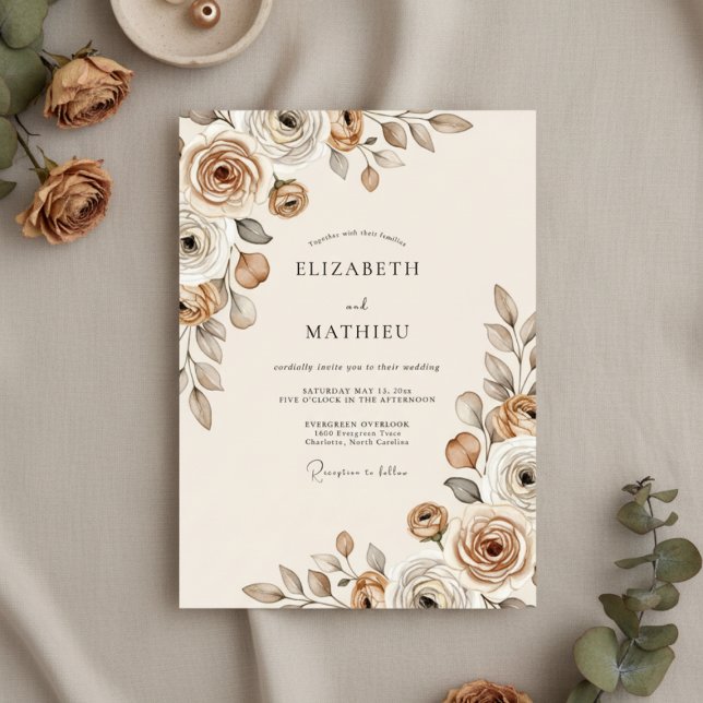 Invitación Boda Floral Etéreo Beige (Subido por el creador)