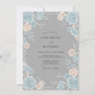 Invitación Boda Floral Etéreo Blue Peach