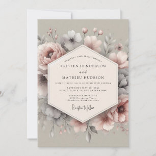 Invitación Boda Floral Etéreo Blush Grey