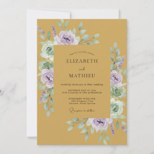 Invitación Boda Floral Etéreo de Mostaza y Lavanda