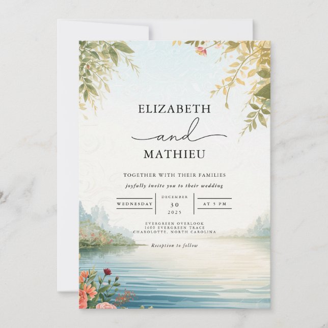 Invitación Boda floral etéreo de paisaje (Anverso)