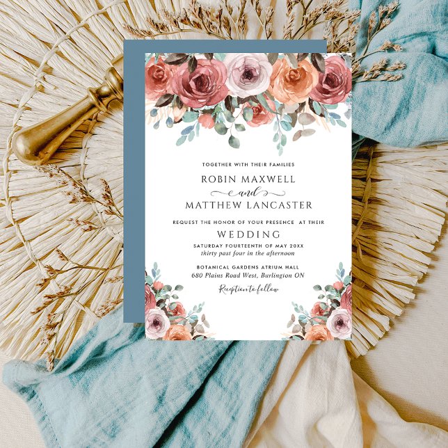 Invitación Boda floral Ethereal Dusty Blue y Rubor Peach (Subido por el creador)