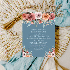Invitación Boda floral Ethereal Dusty Blue y Rubor Peach