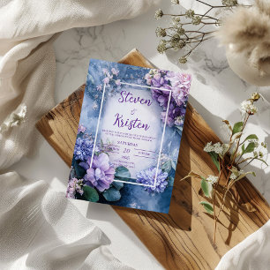 Invitación Boda Floral Eucalipto Lila Malva Azul Melancólica