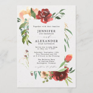 Invitación Boda floral Eucalyptus Floral Red Burgundy