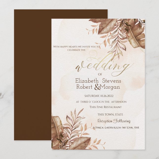 Invitación Boda floral exótica de otoño (Anverso / Reverso)