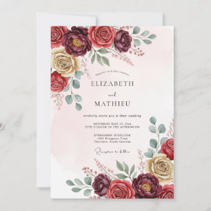 Invitación Boda floral exquisita de Borgoña