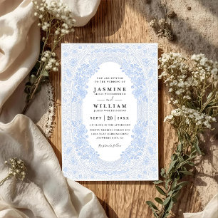Invitación Boda floral exuberante código QR azul pastel vinta