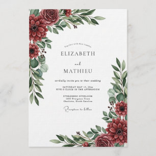 Invitación Boda floral exuberante de Borgoña