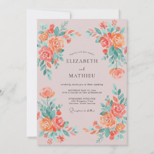 Invitación Boda Floral Exuberante de Coral Painterly