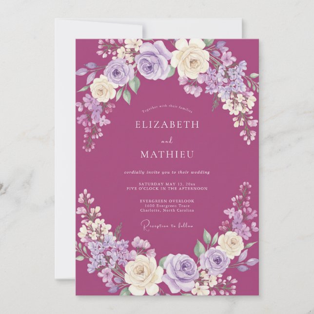 Invitación Boda floral exuberante de frambuesa (Anverso)