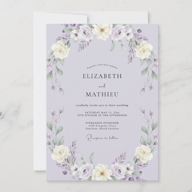 Invitación Boda floral exuberante de lavanda (Anverso)