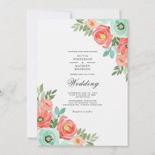 Invitación Boda floral exuberante de menta coral