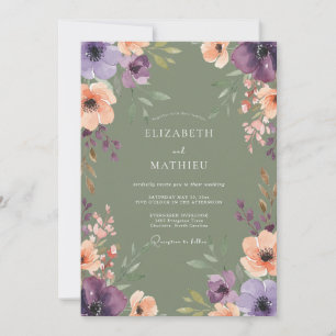 Invitación Boda floral exuberante en verde salvia