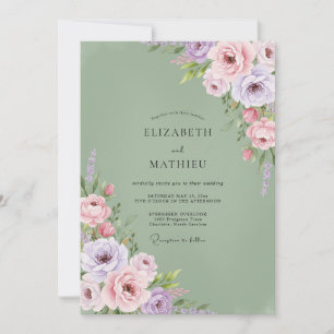 Invitación Boda floral exuberante en verde salvia