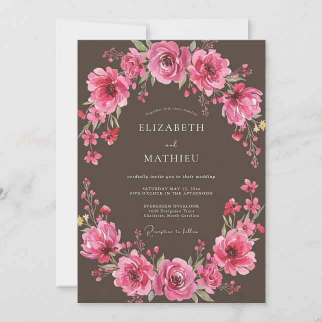 Invitación Boda floral exuberante magenta (Anverso)
